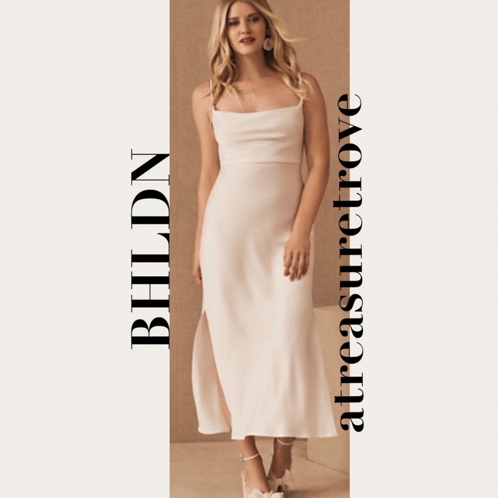 🎉HP🎉 New BHLDN Cali Satin 2 / XS Ivory Charmeuse Slip Wedding Midi Dress - Picture 5 of 8